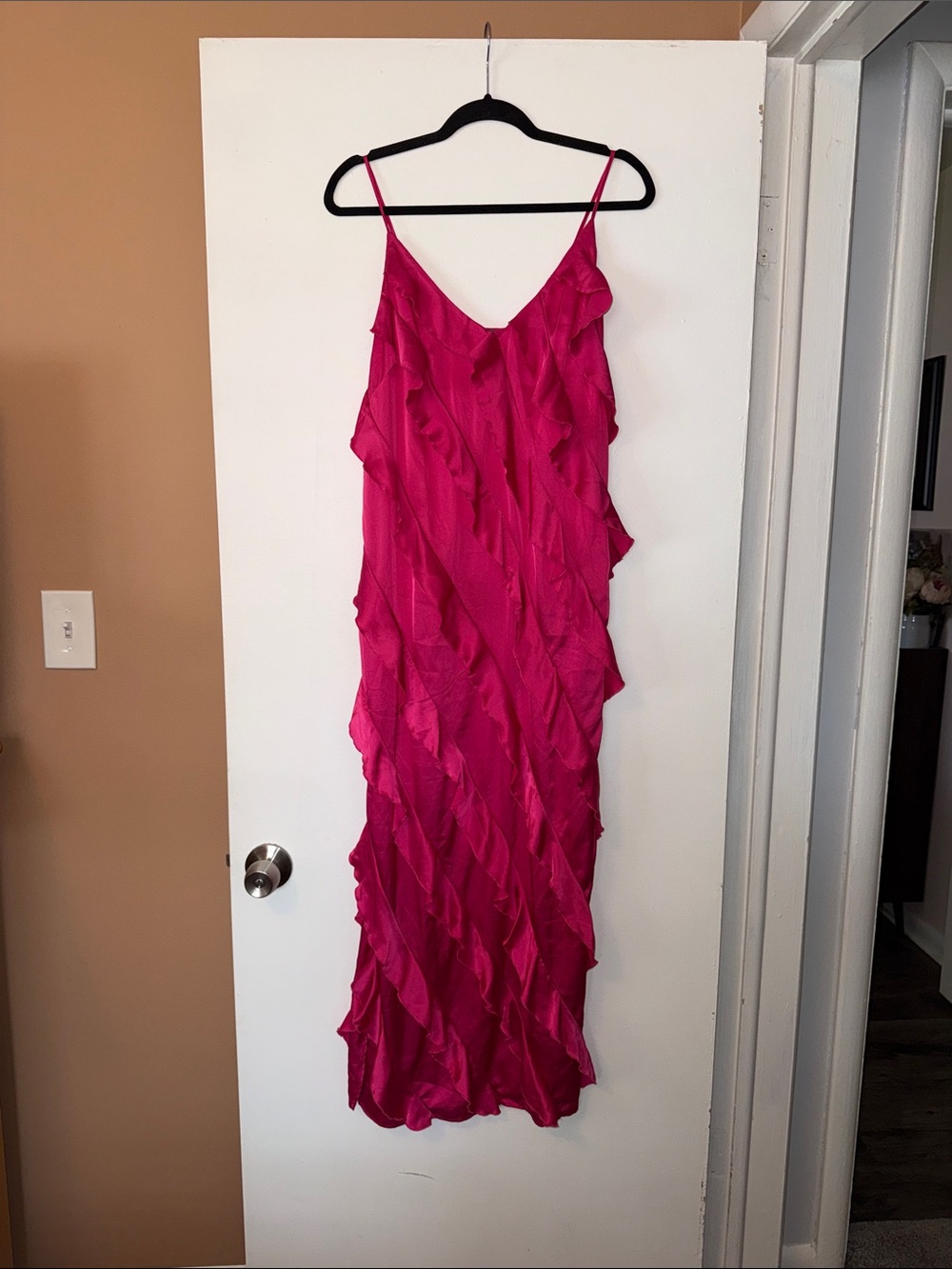Anthropologie Women’s Fuchsia Ruffled Slip Dress